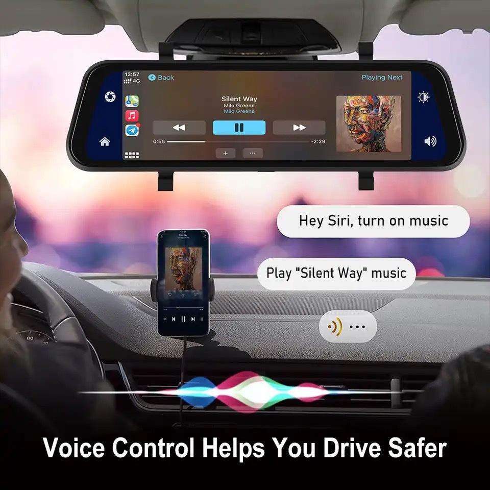 VisionMirror Pro – Ultra HD Mirror Dash Cam with Wireless CarPlay & Android Auto