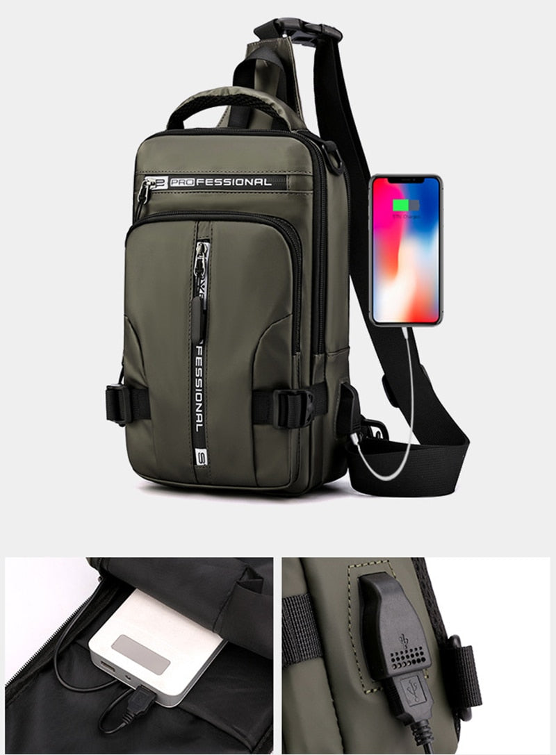 Waterproof Oxford Crossbody Bag, Anti-Theft Sling Bag, USB Charging & Multi-Pocket Design