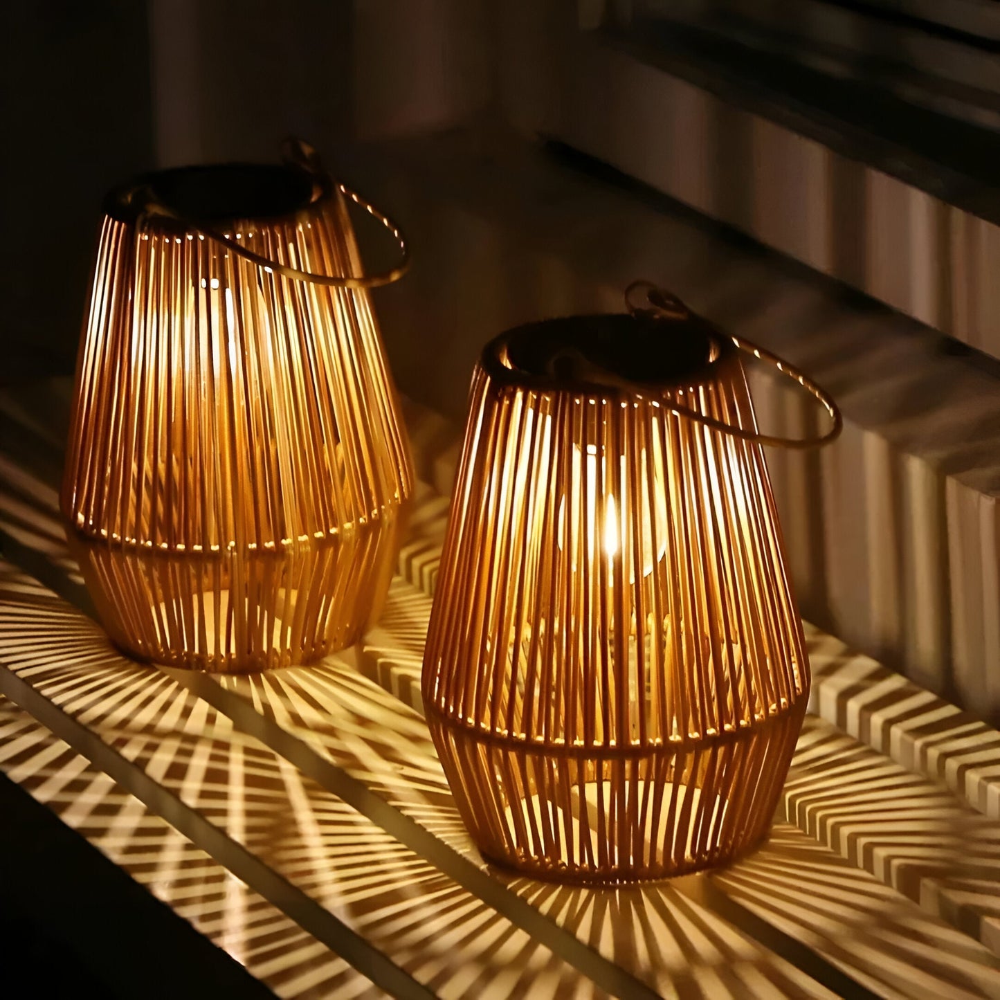 CageRattan – Bamboo Solar Garden Light – Waterproof Hanging Lantern