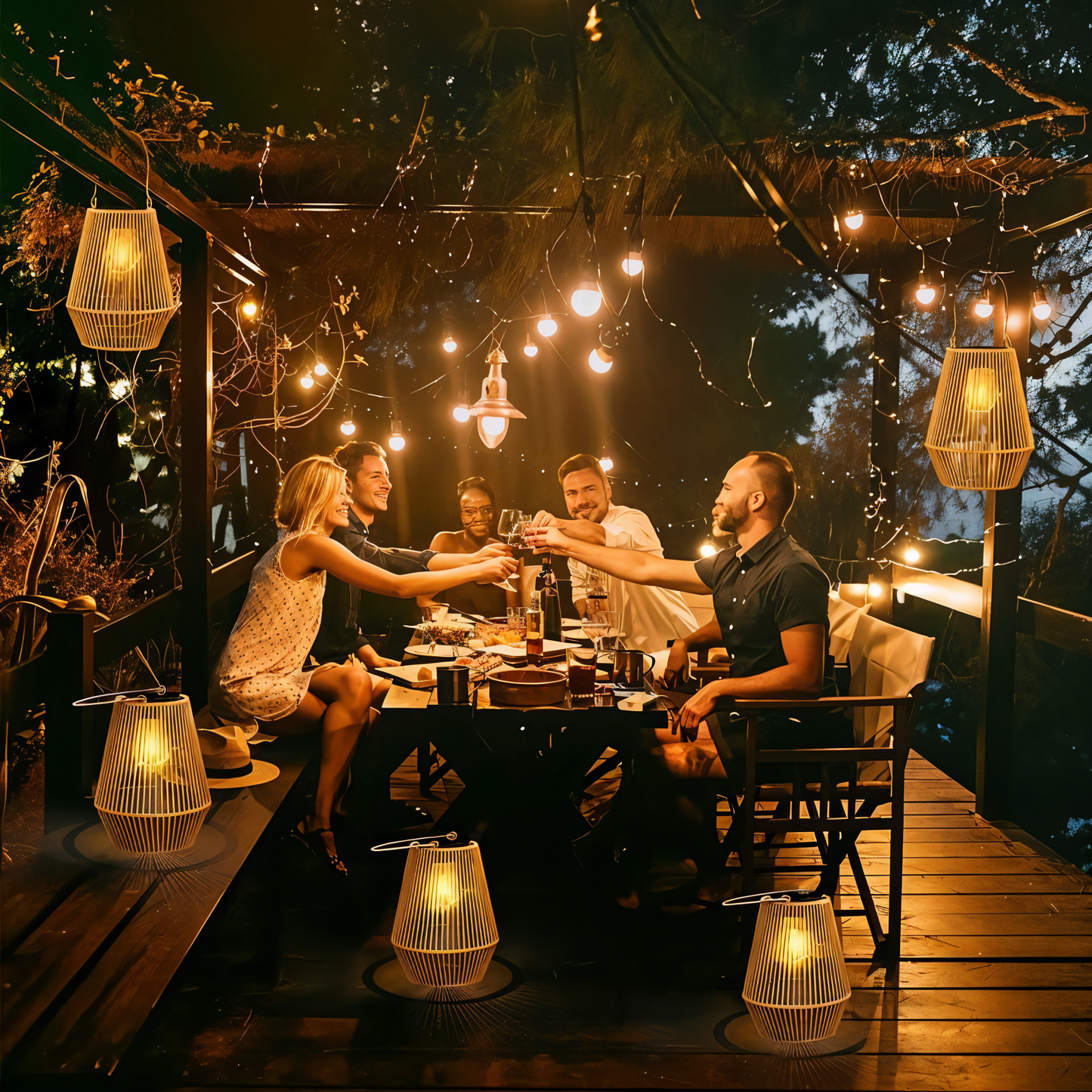 CageRattan – Bamboo Solar Garden Light – Waterproof Hanging Lantern
