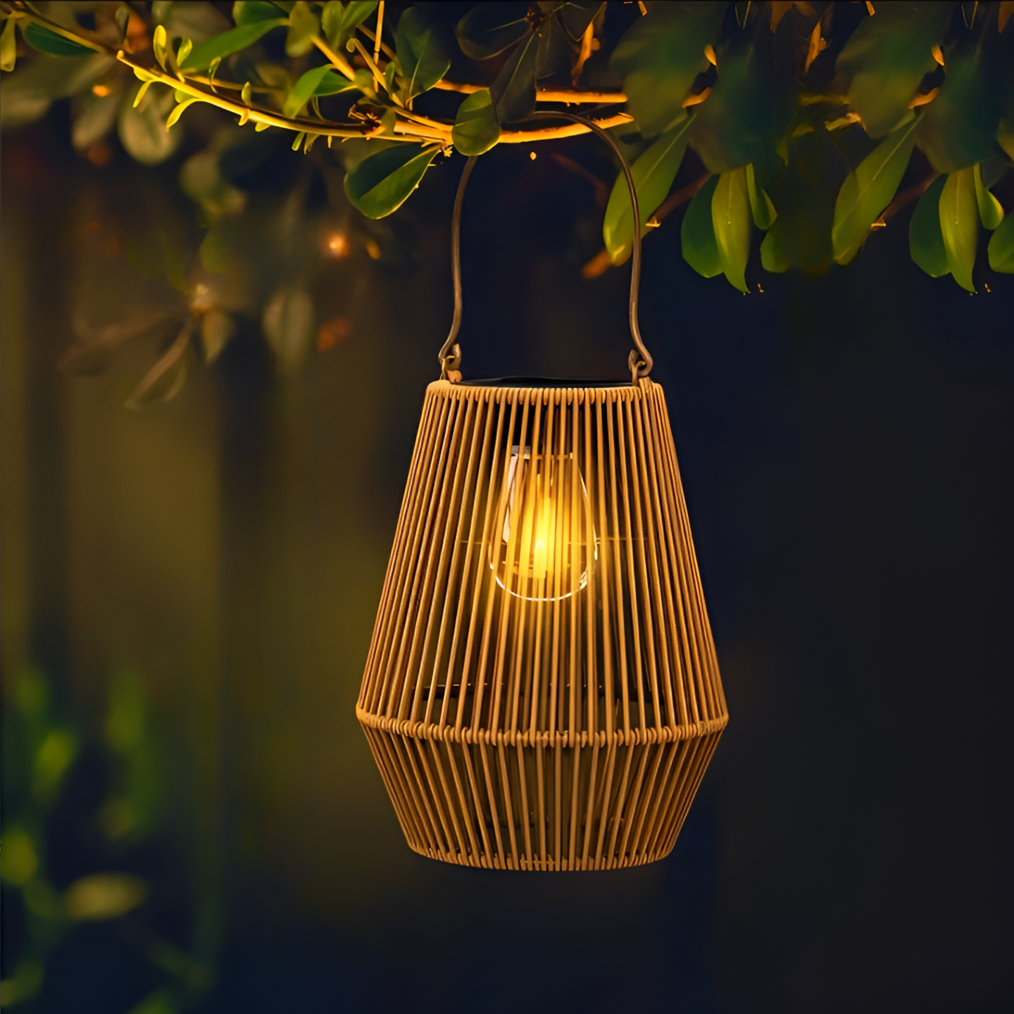 CageRattan – Bamboo Solar Garden Light – Waterproof Hanging Lantern