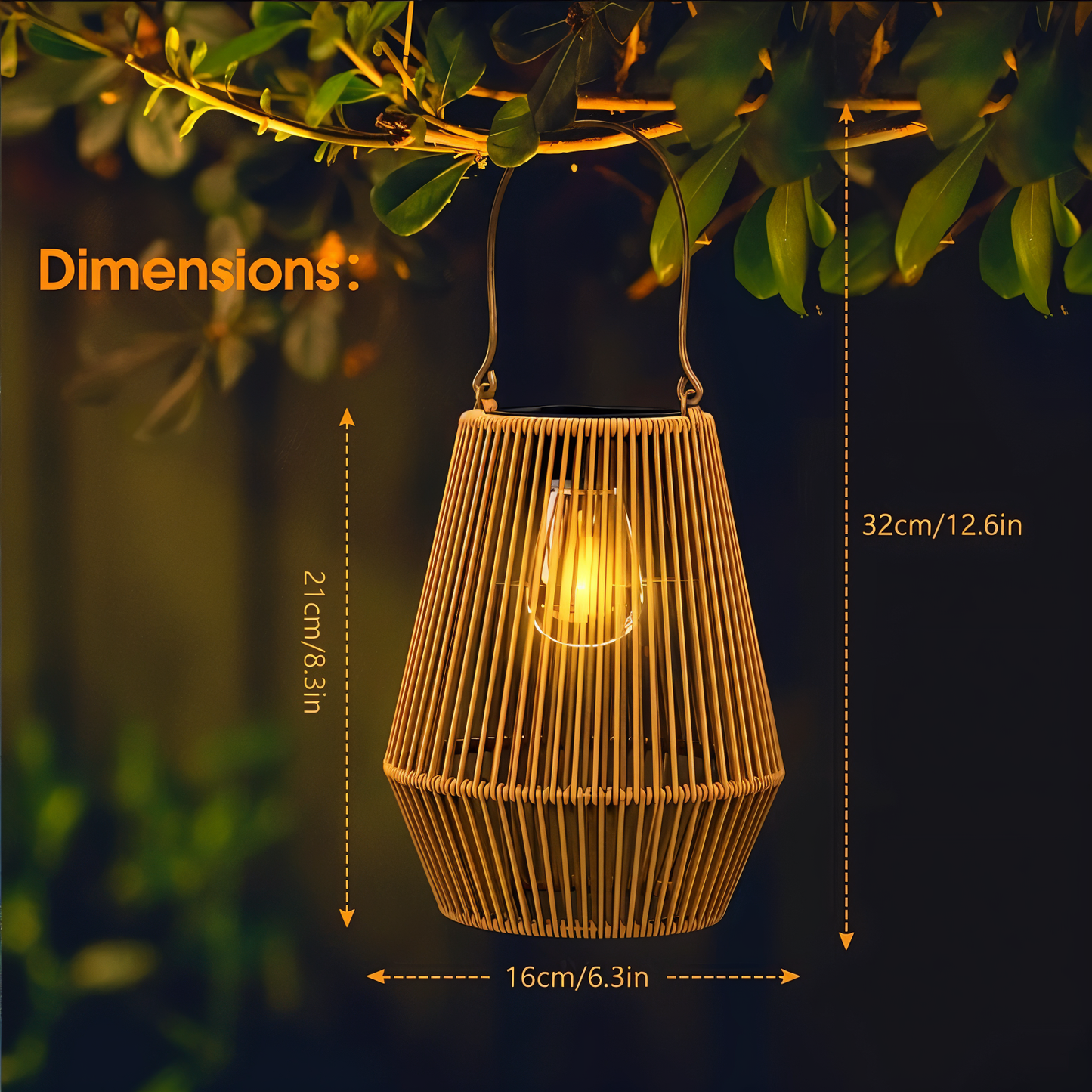 CageRattan – Bamboo Solar Garden Light – Waterproof Hanging Lantern