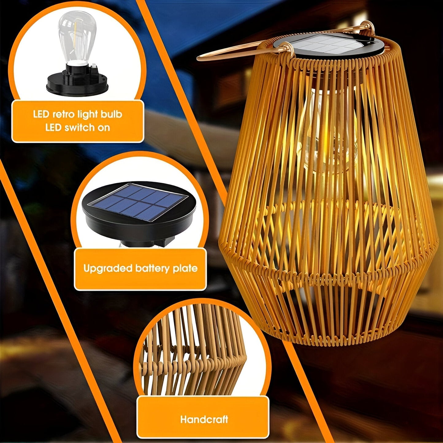 CageRattan – Bamboo Solar Garden Light – Waterproof Hanging Lantern
