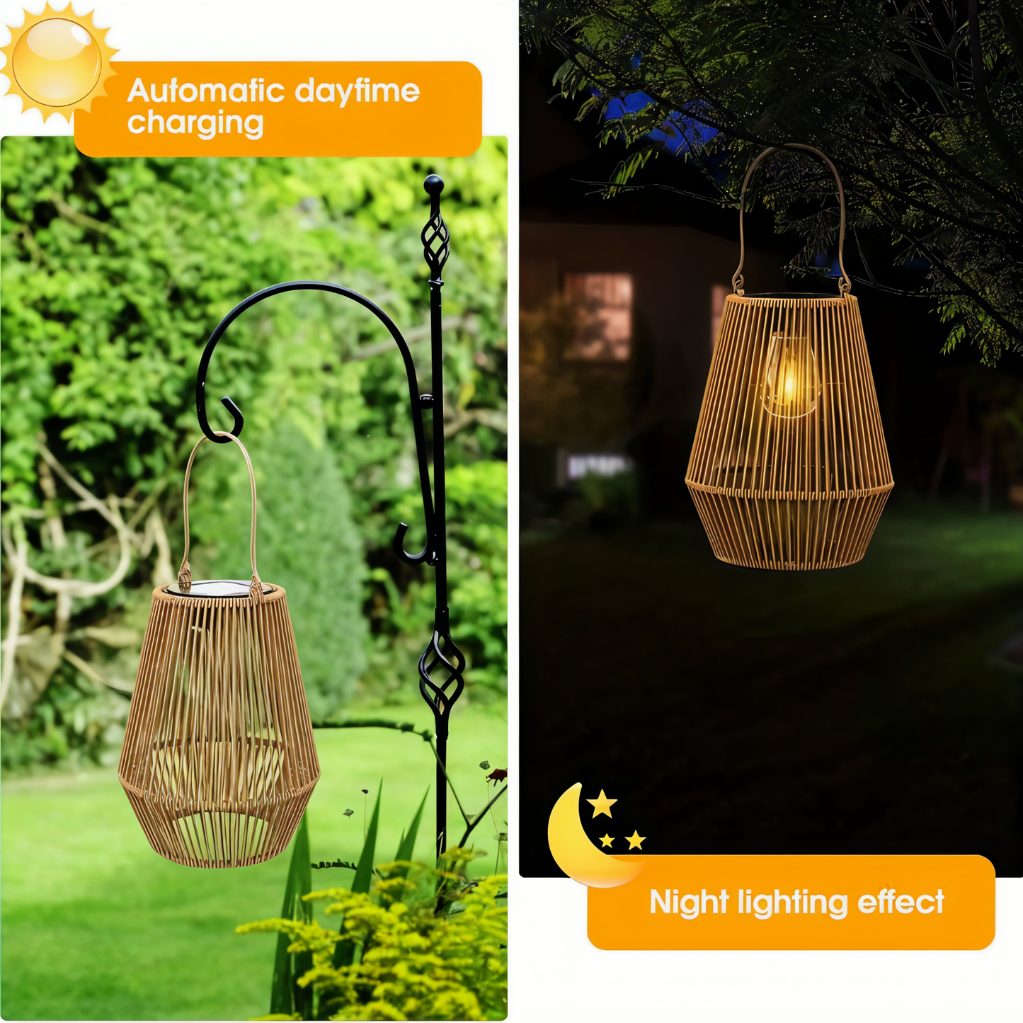 CageRattan – Bamboo Solar Garden Light – Waterproof Hanging Lantern