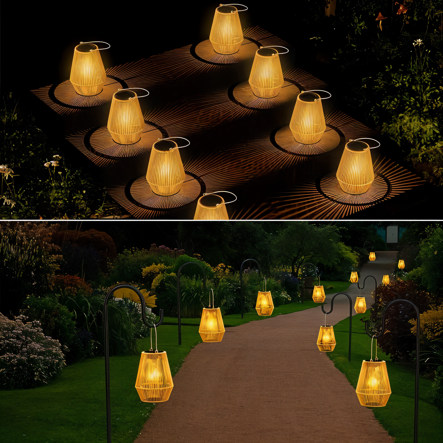 CageRattan – Bamboo Solar Garden Light – Waterproof Hanging Lantern