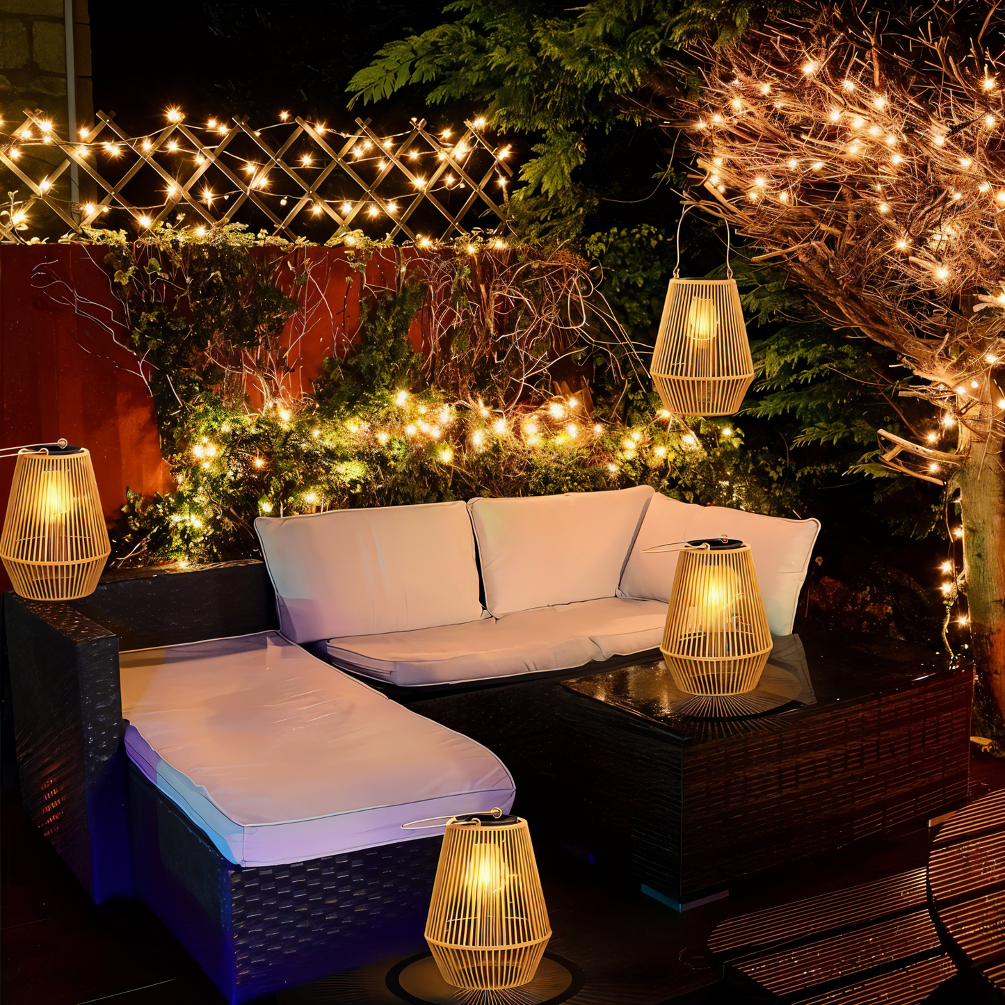 CageRattan – Bamboo Solar Garden Light – Waterproof Hanging Lantern