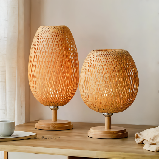 NatureHue – Vintage Bamboo Table Lamp – Creative Woven Rattan Desk Light