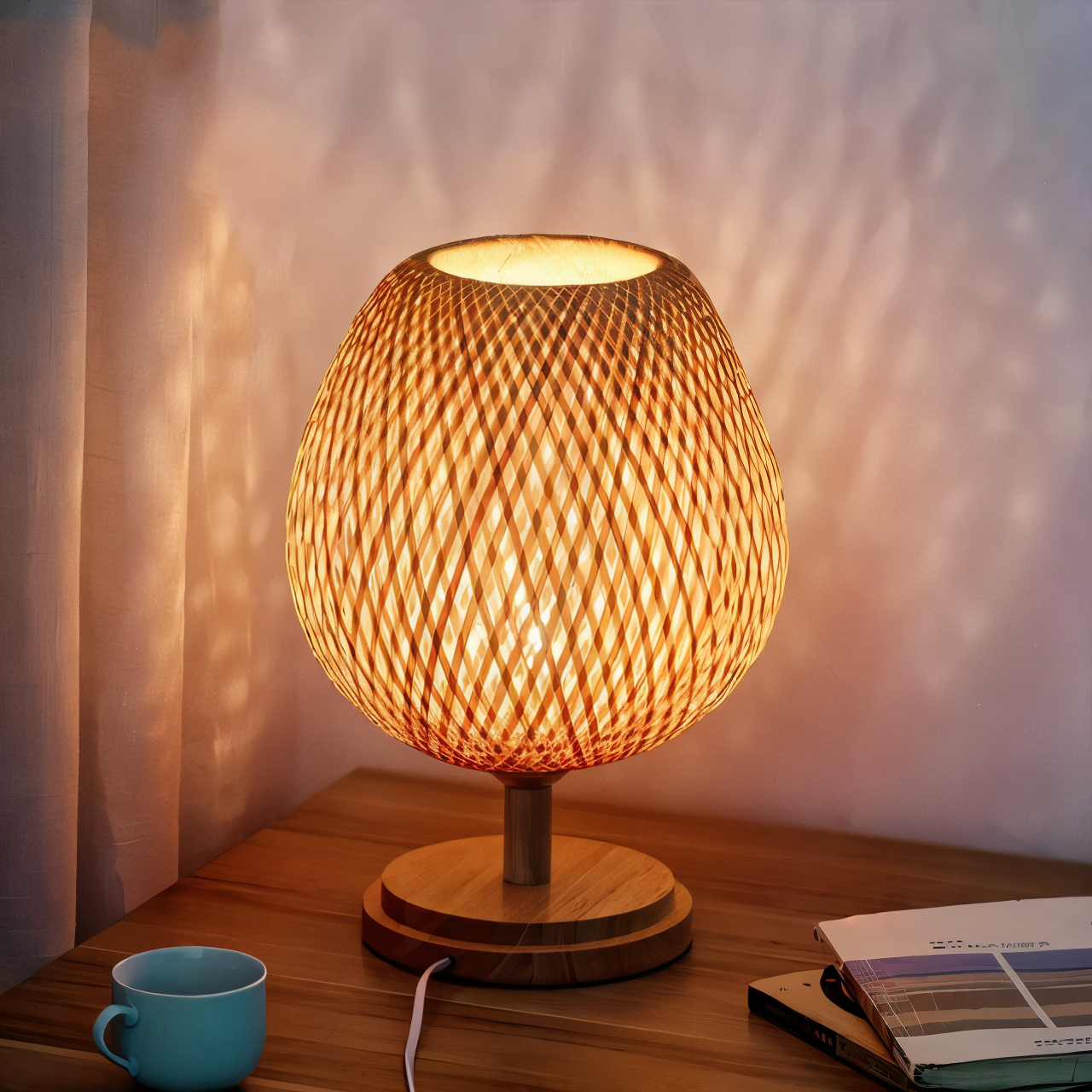 NatureHue – Vintage Bamboo Table Lamp – Creative Woven Rattan Desk Light