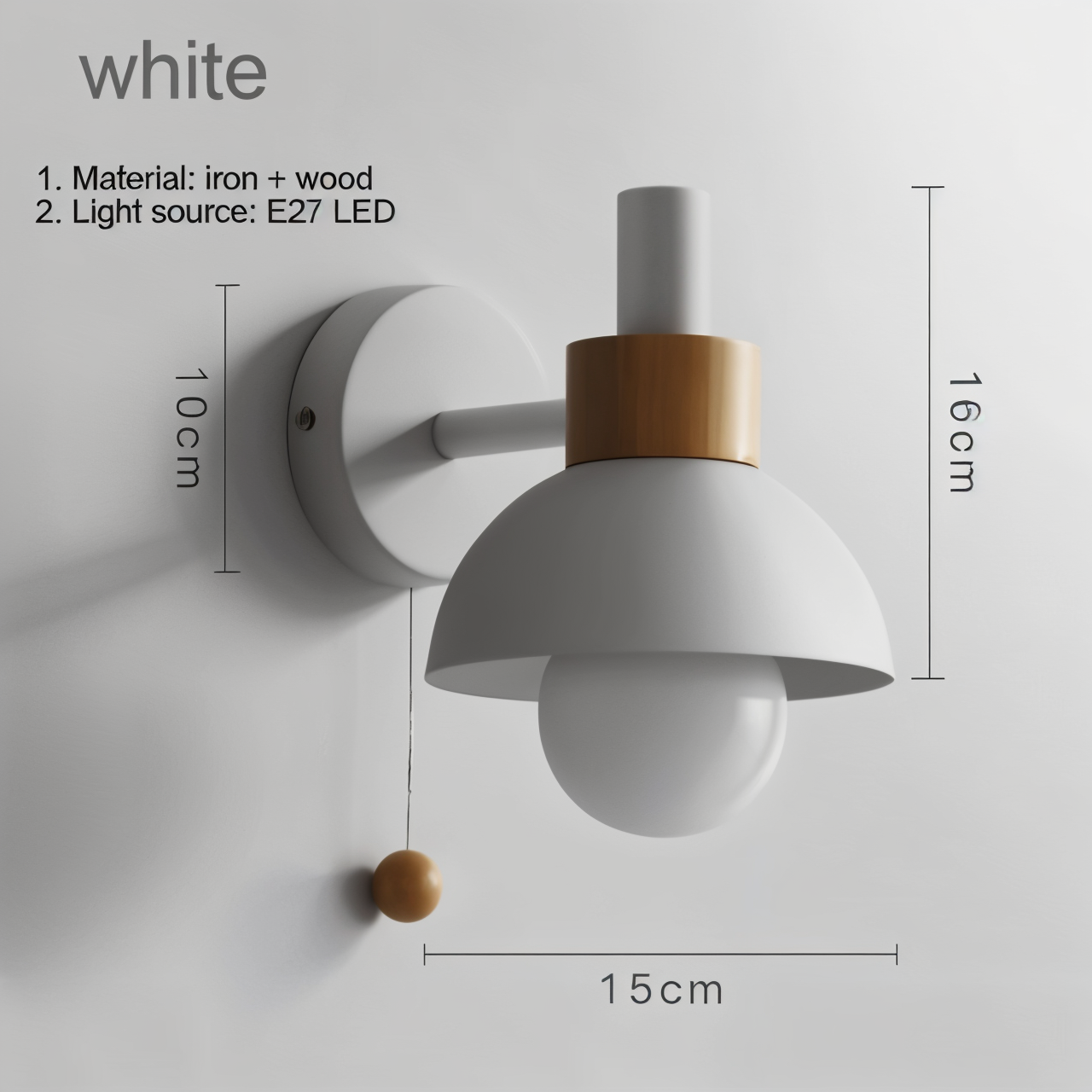 PastelPop Wall Light – Wooden & Iron Pastel Macaron Sconce with Pull Switch