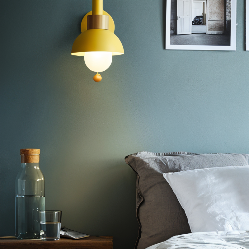 PastelPop Wall Light – Wooden & Iron Pastel Macaron Sconce with Pull Switch