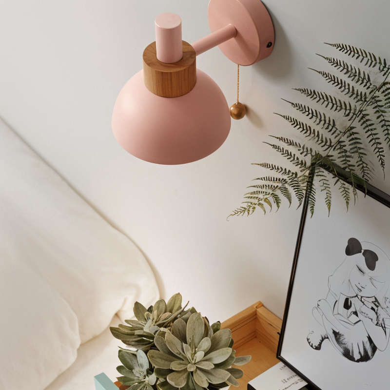 PastelPop Wall Light – Wooden & Iron Pastel Macaron Sconce with Pull Switch
