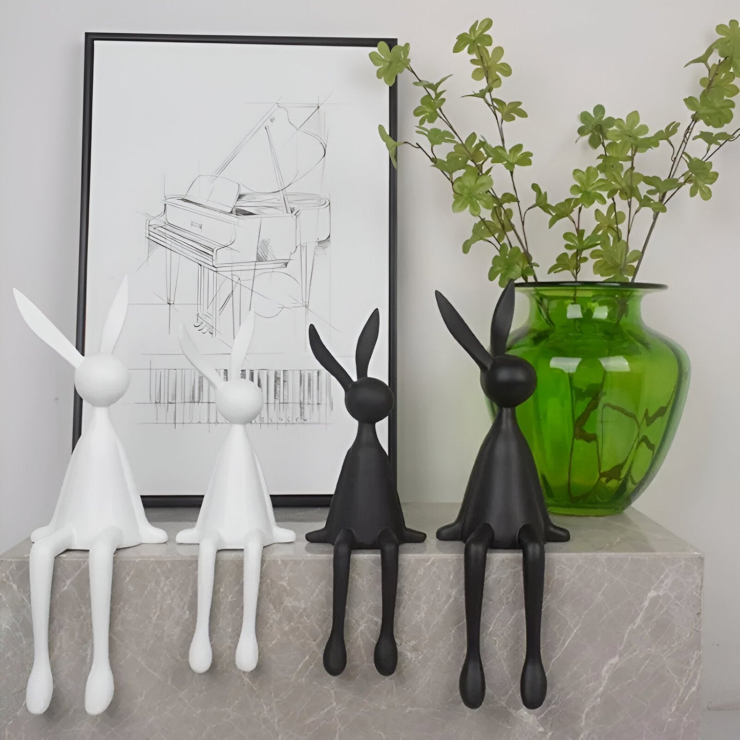 ResinLux | Modern Resin Easter Bunny – Black, White, or Blue Sitting Rabbit Decoration