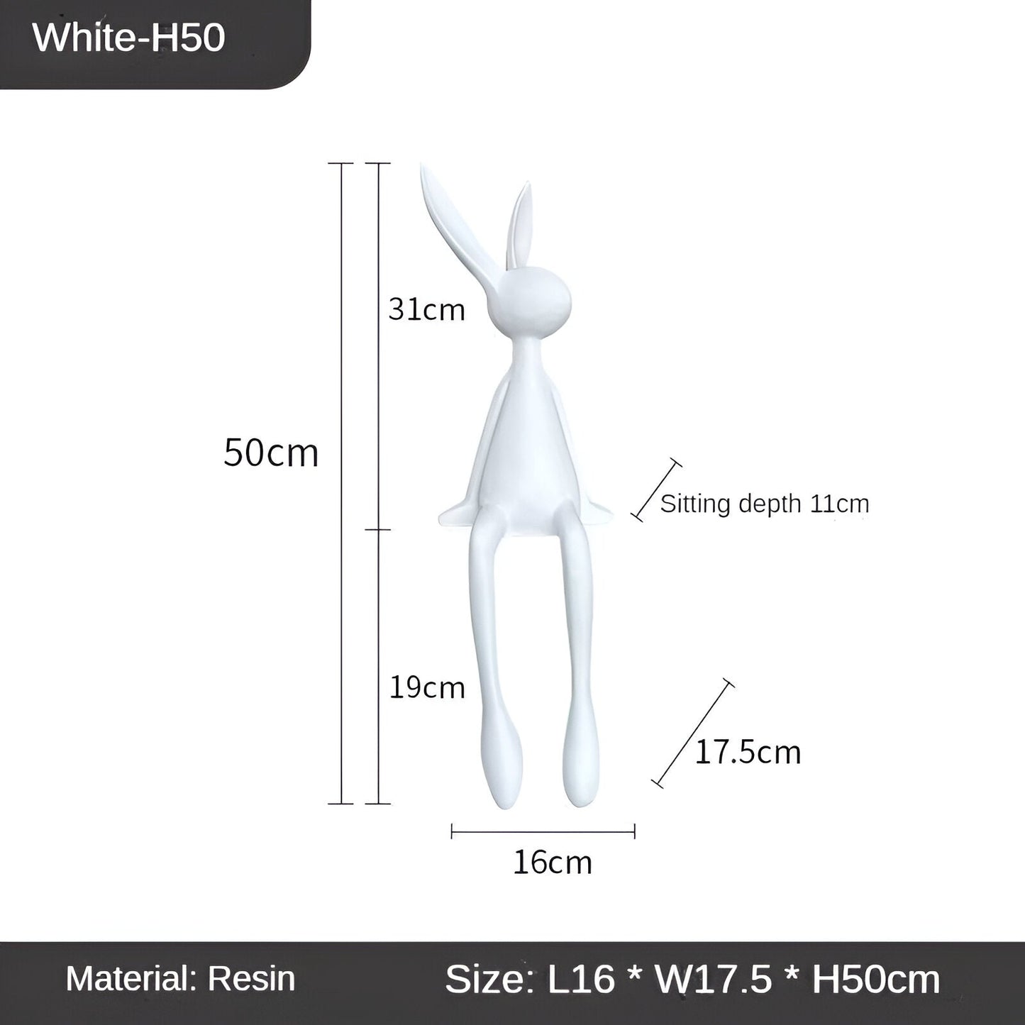 ResinLux | Modern Resin Easter Bunny – Black, White, or Blue Sitting Rabbit Decoration
