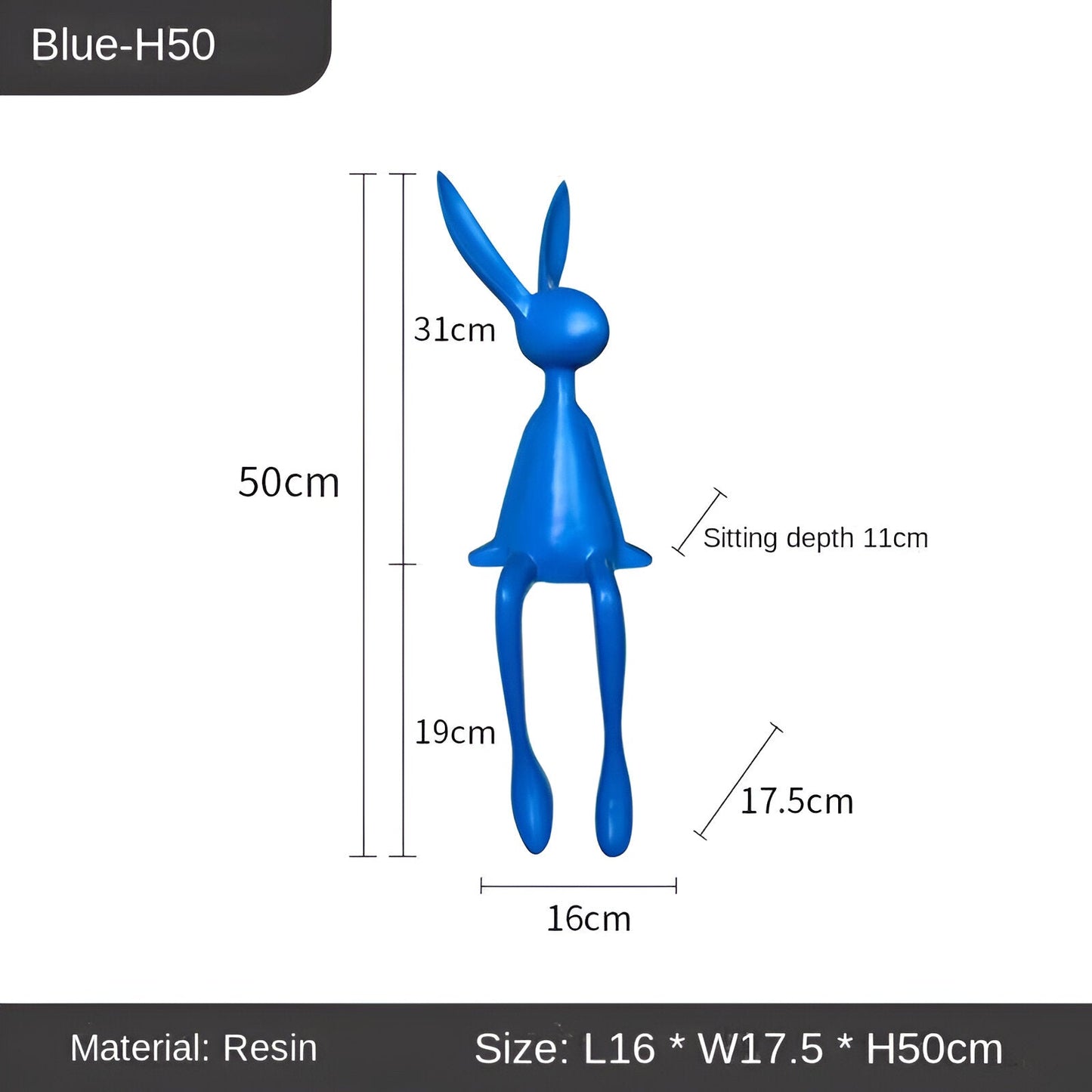 ResinLux | Modern Resin Easter Bunny – Black, White, or Blue Sitting Rabbit Decoration