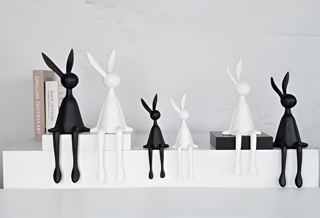 ResinLux | Modern Resin Easter Bunny – Black, White, or Blue Sitting Rabbit Decoration