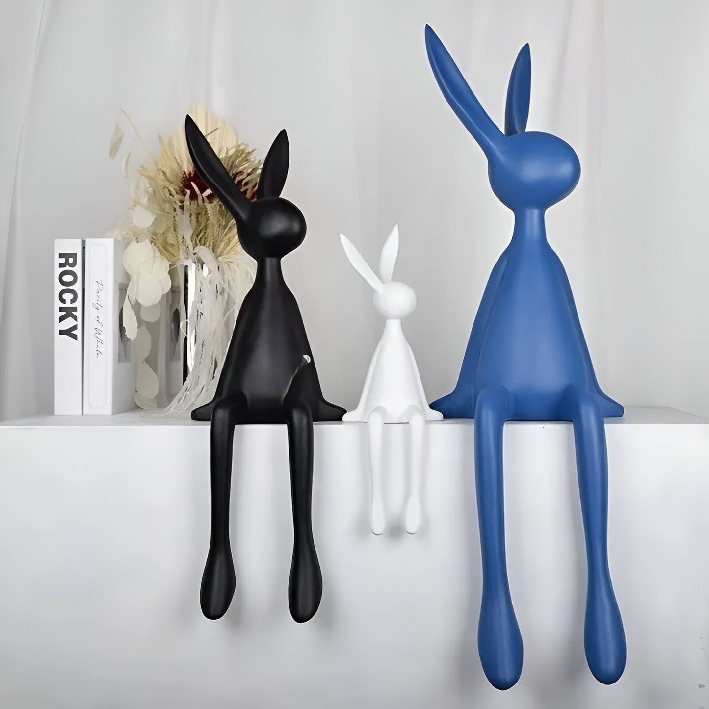 ResinLux | Modern Resin Easter Bunny – Black, White, or Blue Sitting Rabbit Decoration