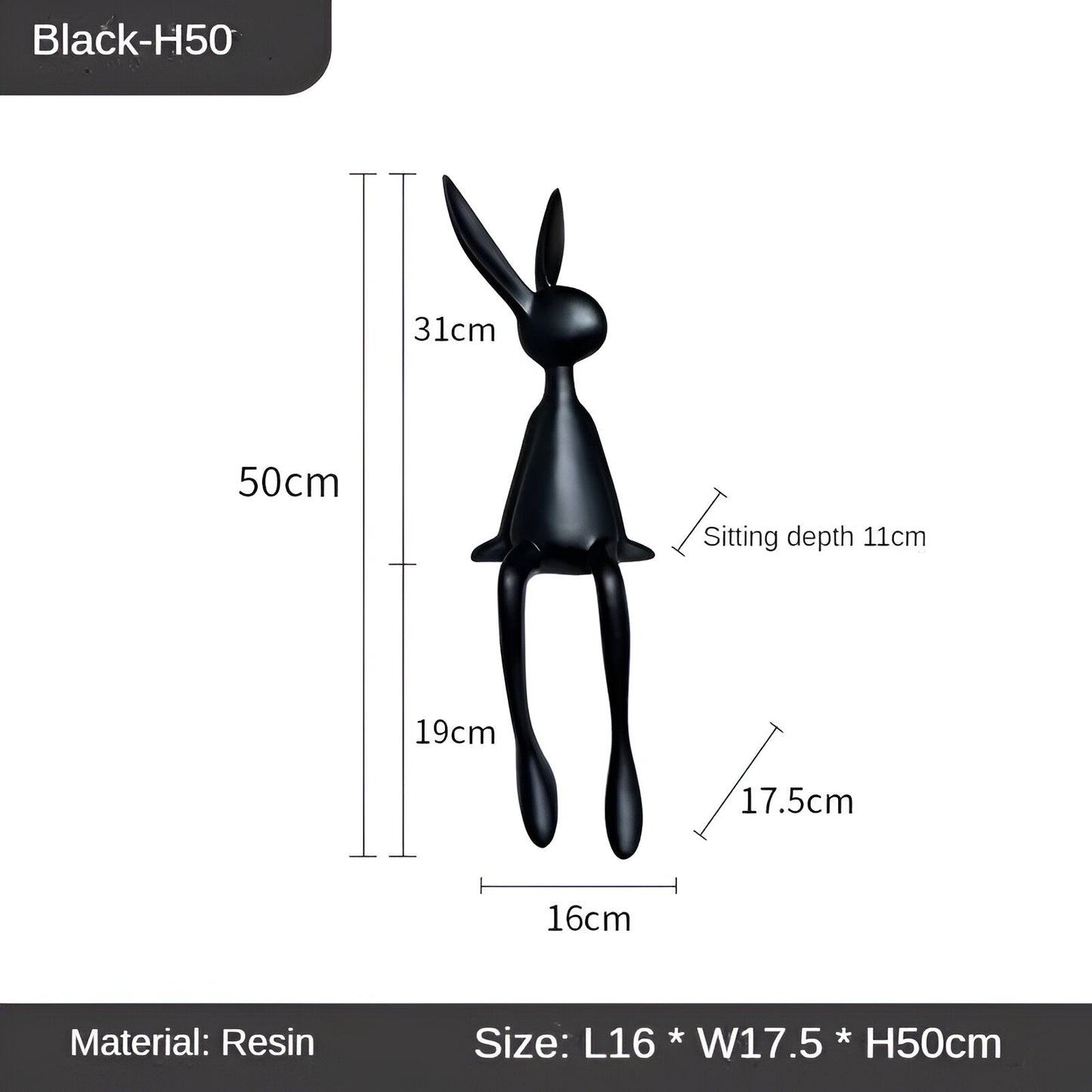 ResinLux | Modern Resin Easter Bunny – Black, White, or Blue Sitting Rabbit Decoration