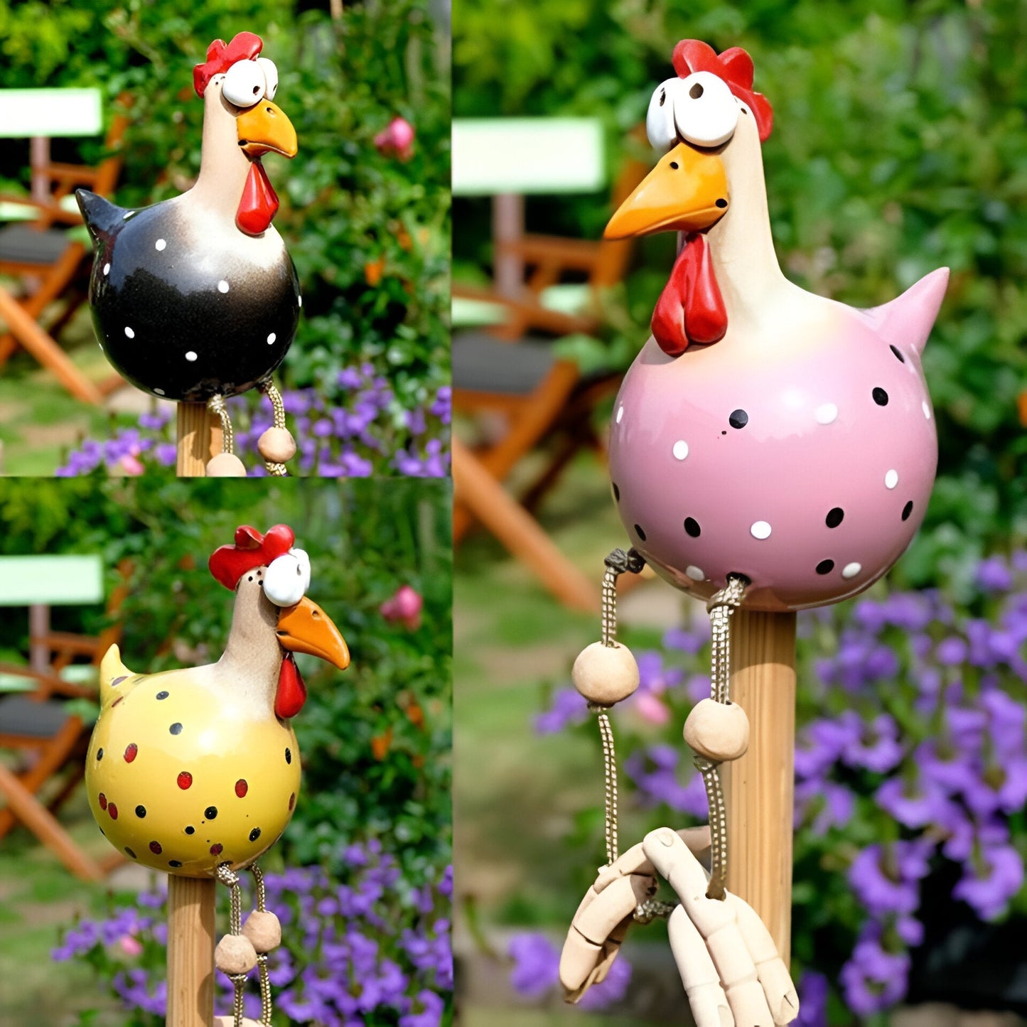 Whimsy Big-Eyed Rooster Garden Statue – Weatherproof Resin Chicken Ornament