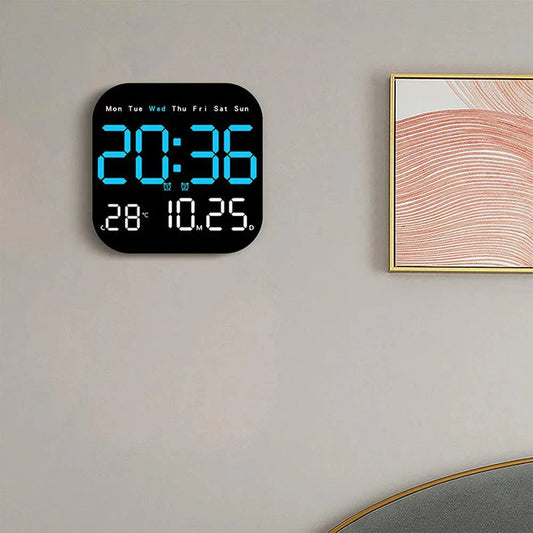 Modern LED Wall Clock – Digital Clock with Remote Control & Temperature Display