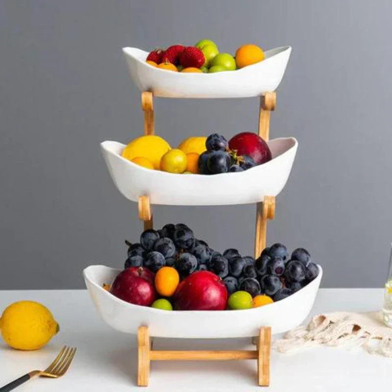 BambuNest – Modern Bamboo Fruit Basket with Removable Trays & Multi-Tier Design