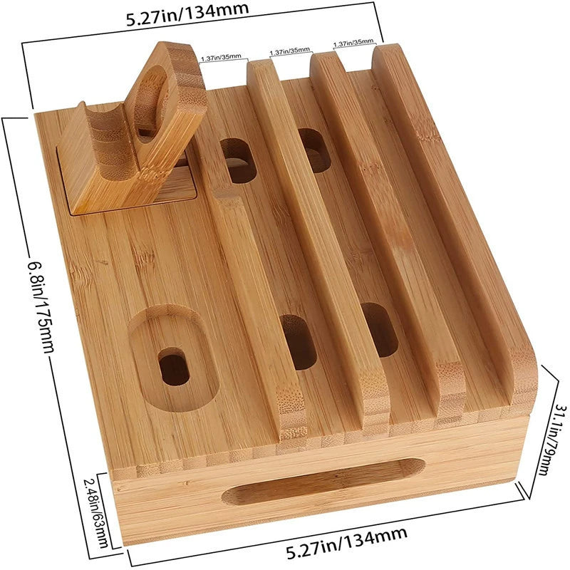 Tekavo Bamboo Charging Station – 5-Port USB Organiser with Cable Set