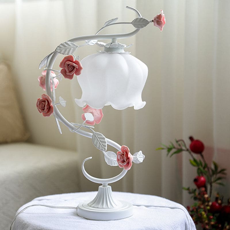 FloraLux Pastoral Style Table Lamp – Ceramic Rose Accent with Soft Ambient Lighting