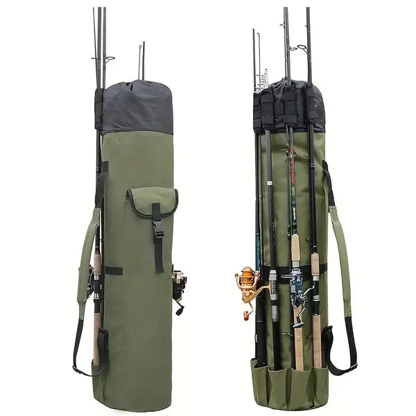Fishing Rod Carry Bag – Foldable, Lightweight & Durable Storage with 5-Rod Capacity (Army Green)