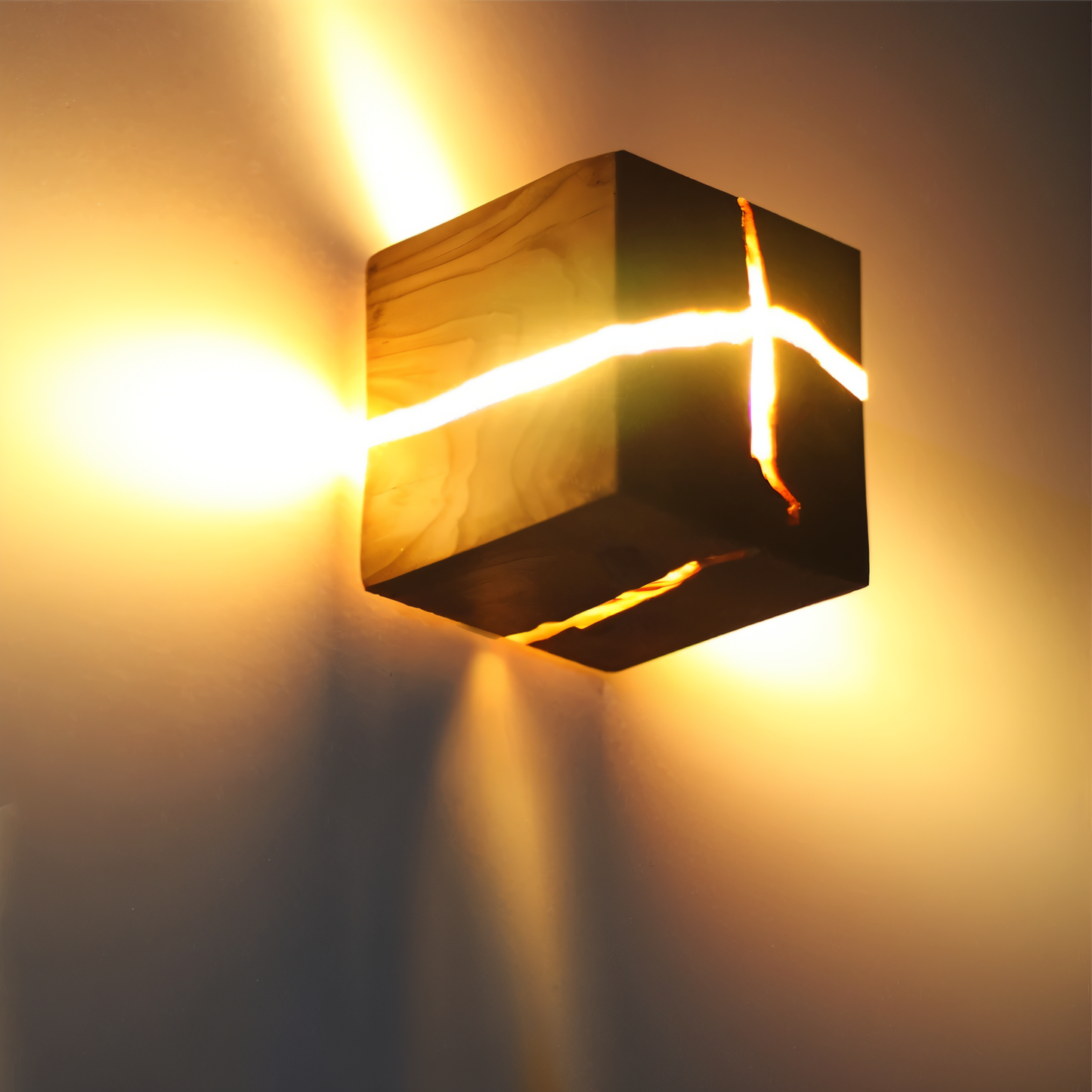 QuadCrackle Wooden Wall Light – Handcrafted LED Wall Lamp with Artistic Crackle Design