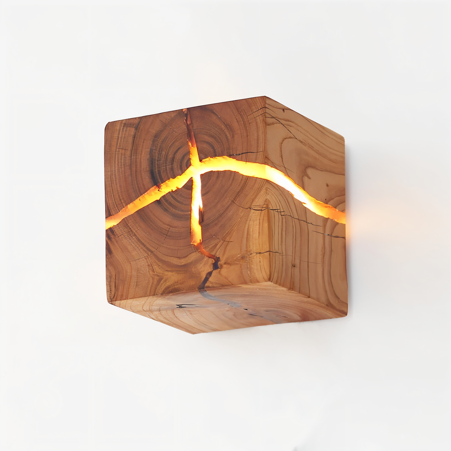 QuadCrackle Wooden Wall Light – Handcrafted LED Wall Lamp with Artistic Crackle Design