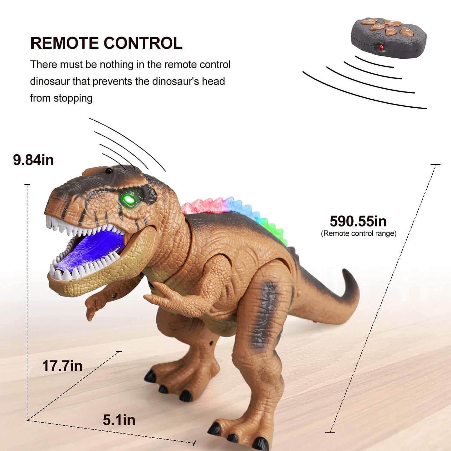 Remote Control T-Rex Dinosaur with LED Lights and Roaring Sound