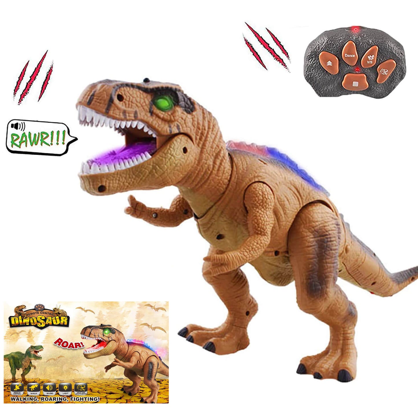 Remote Control T-Rex Dinosaur with LED Lights and Roaring Sound