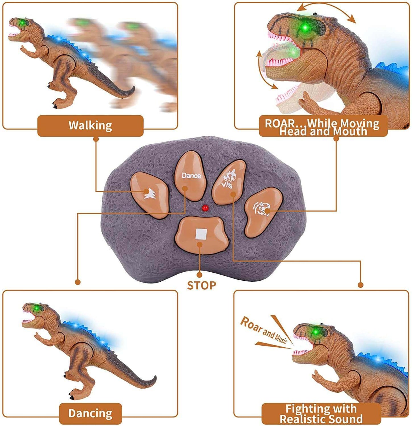 Remote Control T-Rex Dinosaur with LED Lights and Roaring Sound