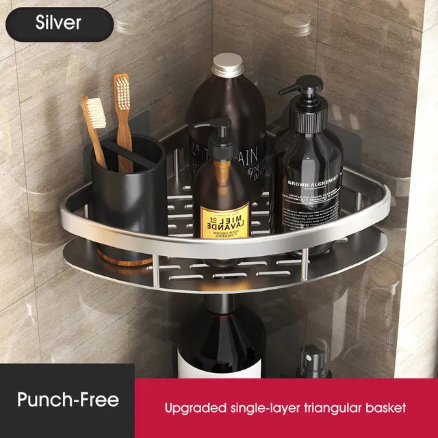 Stylish & Practical No-Drill Shower Corner Shelf – Space-Saving Bathroom Storage Rack