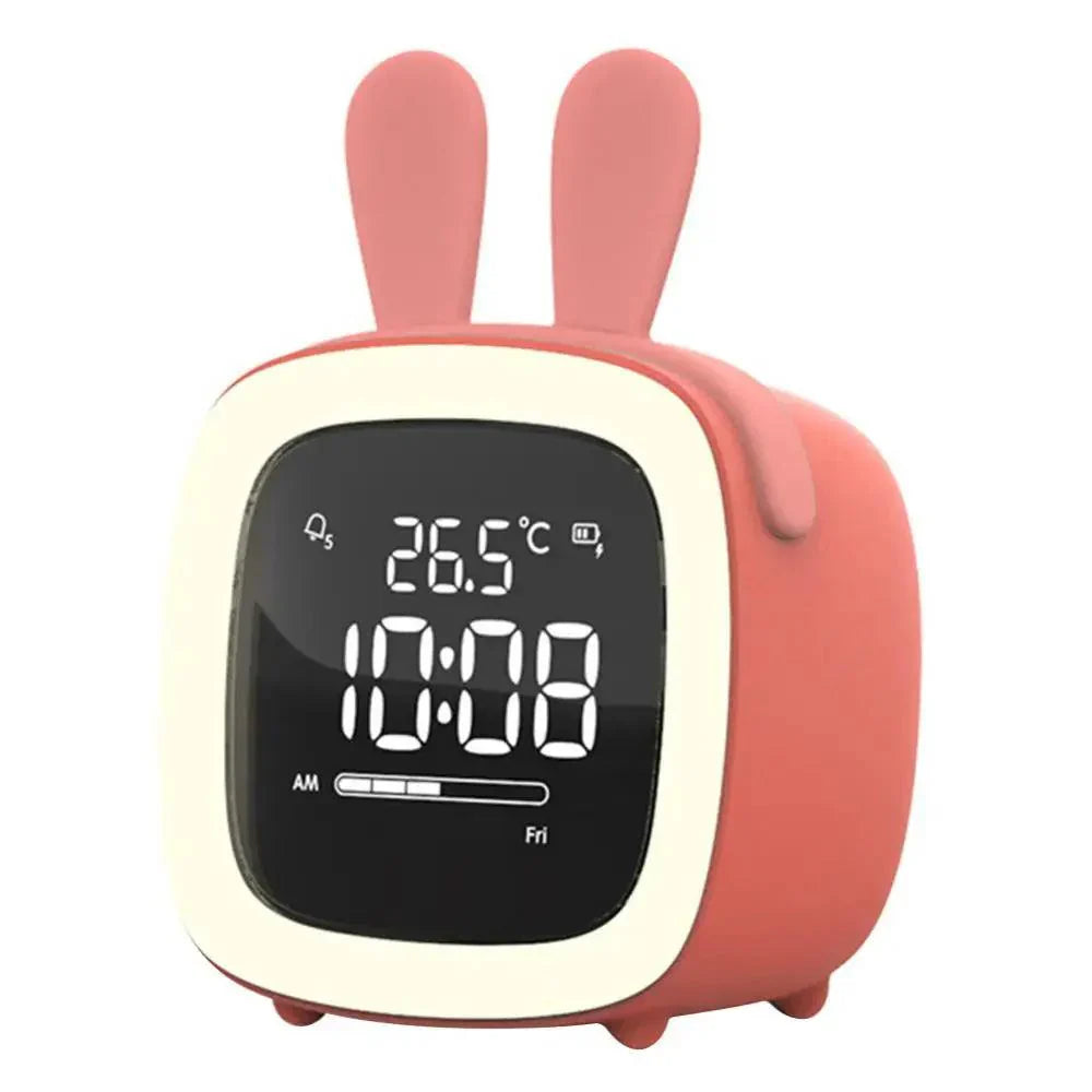 Cartoon Bunny LED Alarm Clock with Night Light – Rechargeable, Cute Digital Display for Kids & Bedrooms