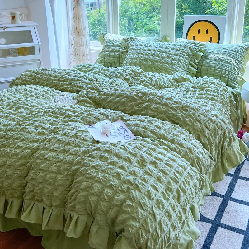 ELENA – Romantic Ruffled Bedding Set | Elegant Seersucker Duvet Cover Set