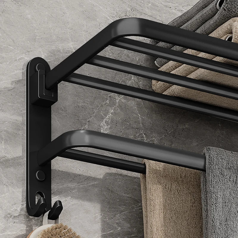 EasyFold Black Wall-Mounted Folding Towel Rack – Space-Saving & Stylish Bathroom Storage