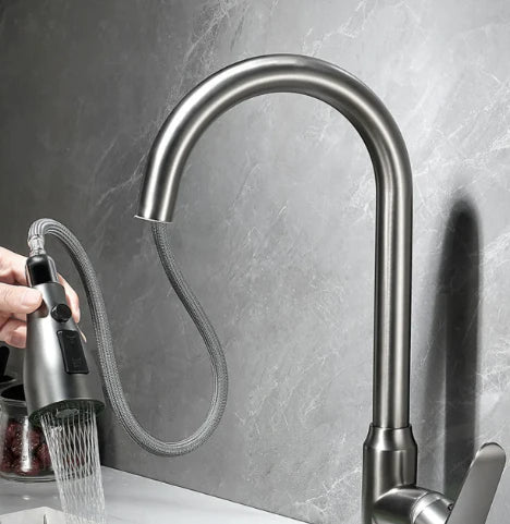 Velvra Matte Black Pull-Out Kitchen Tap with Dual Spray & Single Lever Control