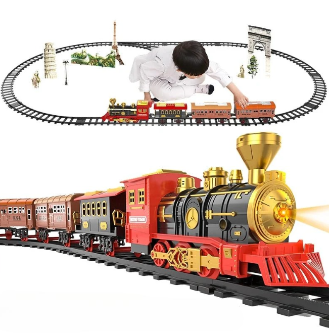 ClassicTrack Vintage Train Set – Retro Steam Train with Lights, Sound & Realistic Smoke