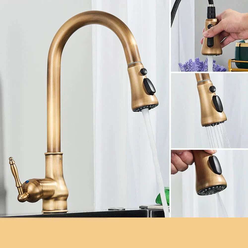 VintageTap Antique Brass Kitchen Tap – Retro Style Mixer Faucet with Swivel Spout