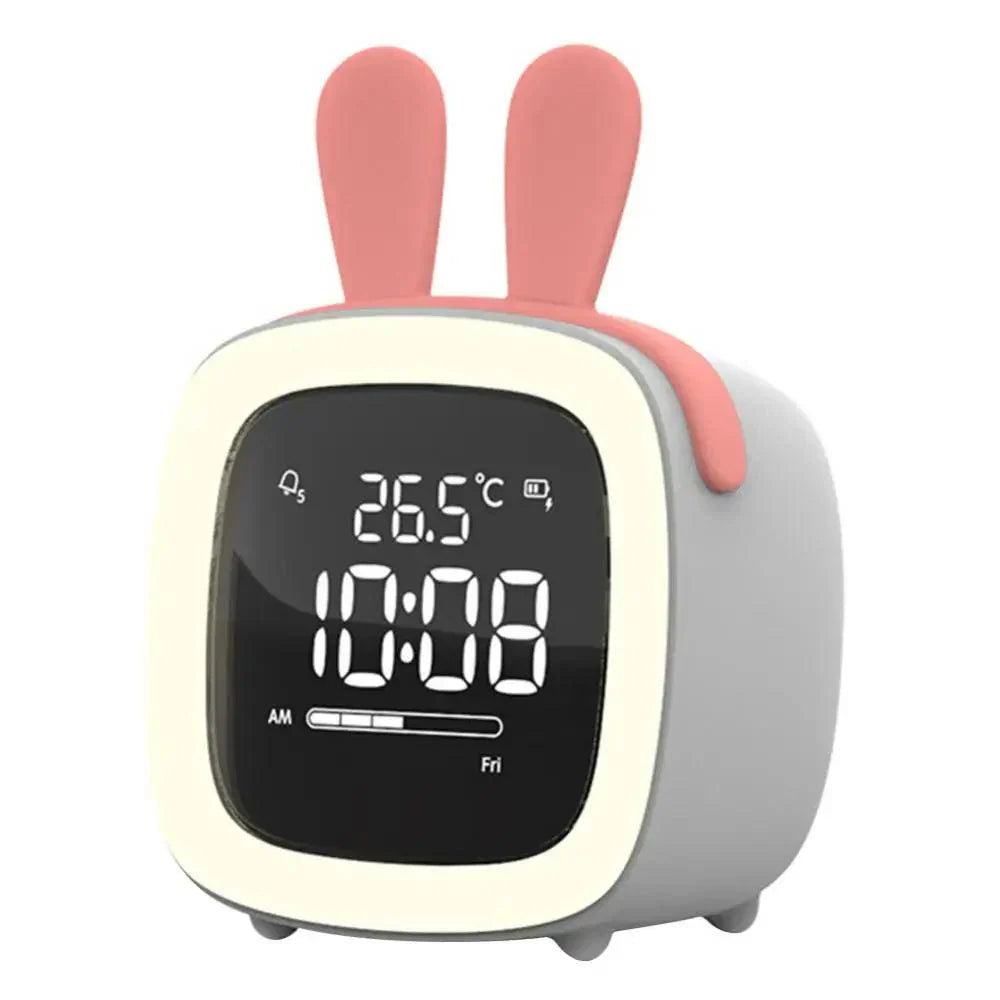Cartoon Bunny LED Alarm Clock with Night Light – Rechargeable, Cute Digital Display for Kids & Bedrooms