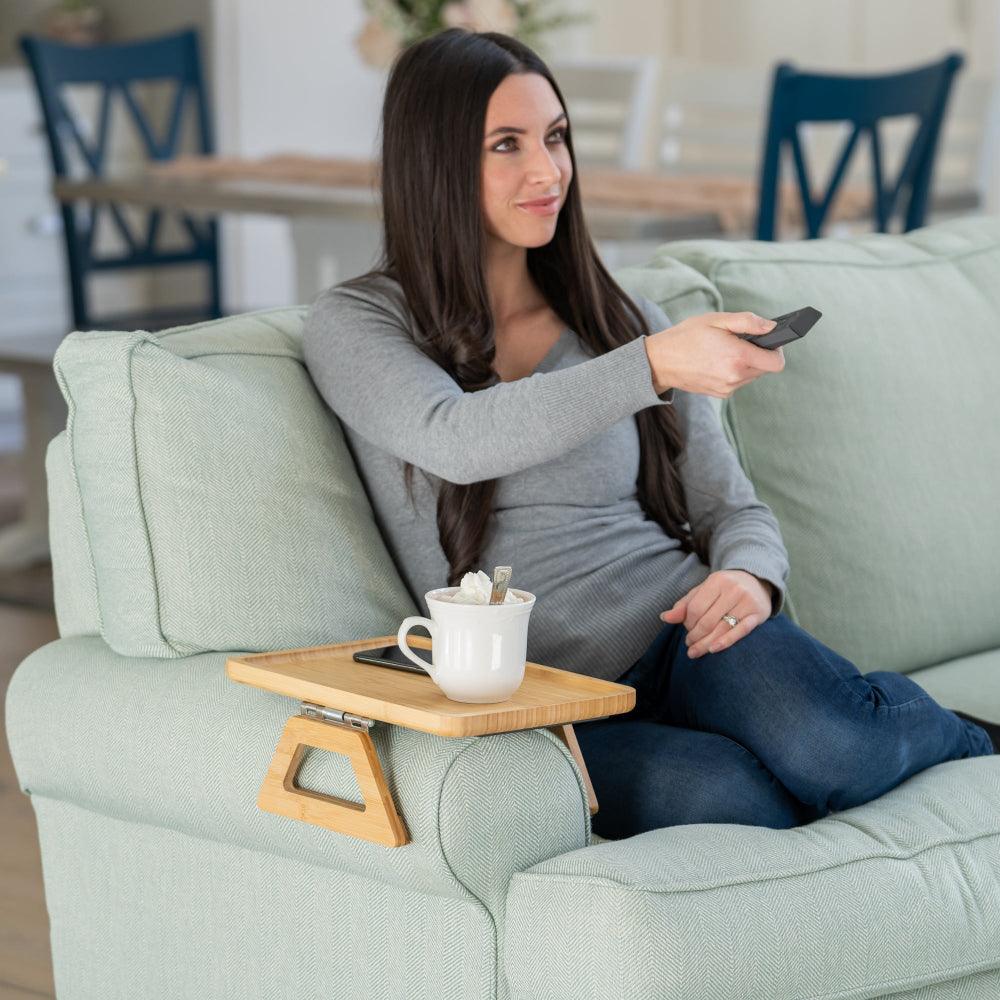 SofaMate – Adjustable Sofa Arm Tray Table for Drinks, Snacks & Remote Control Storage