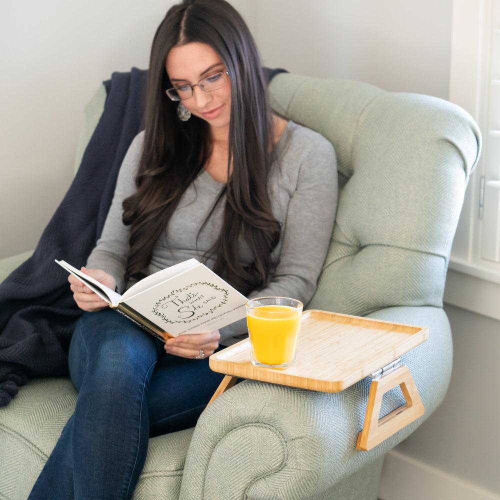 SofaMate – Adjustable Sofa Arm Tray Table for Drinks, Snacks & Remote Control Storage