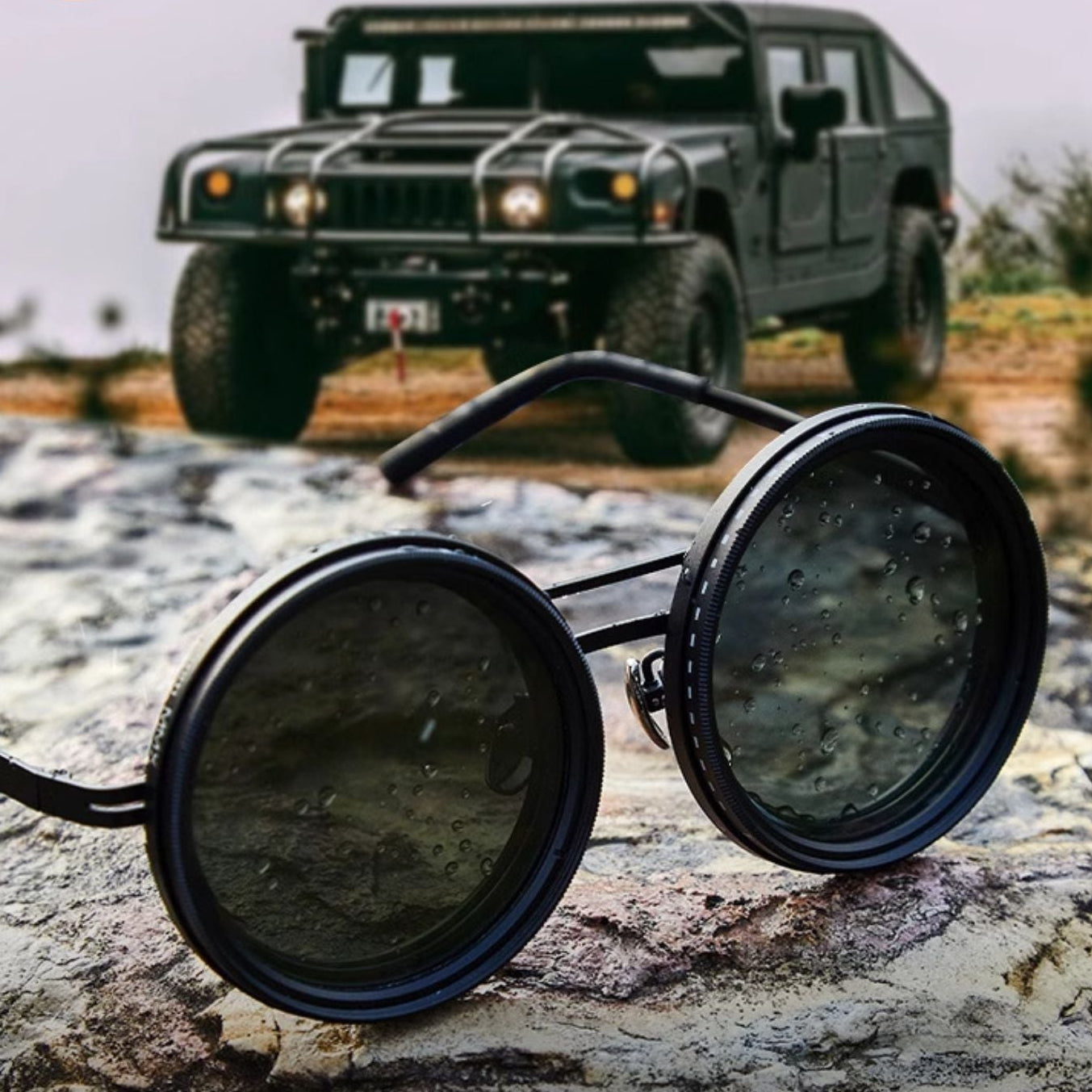 Unisex Round Polarised Sunglasses – Adjustable Light Reduction – Premium Metal Frame