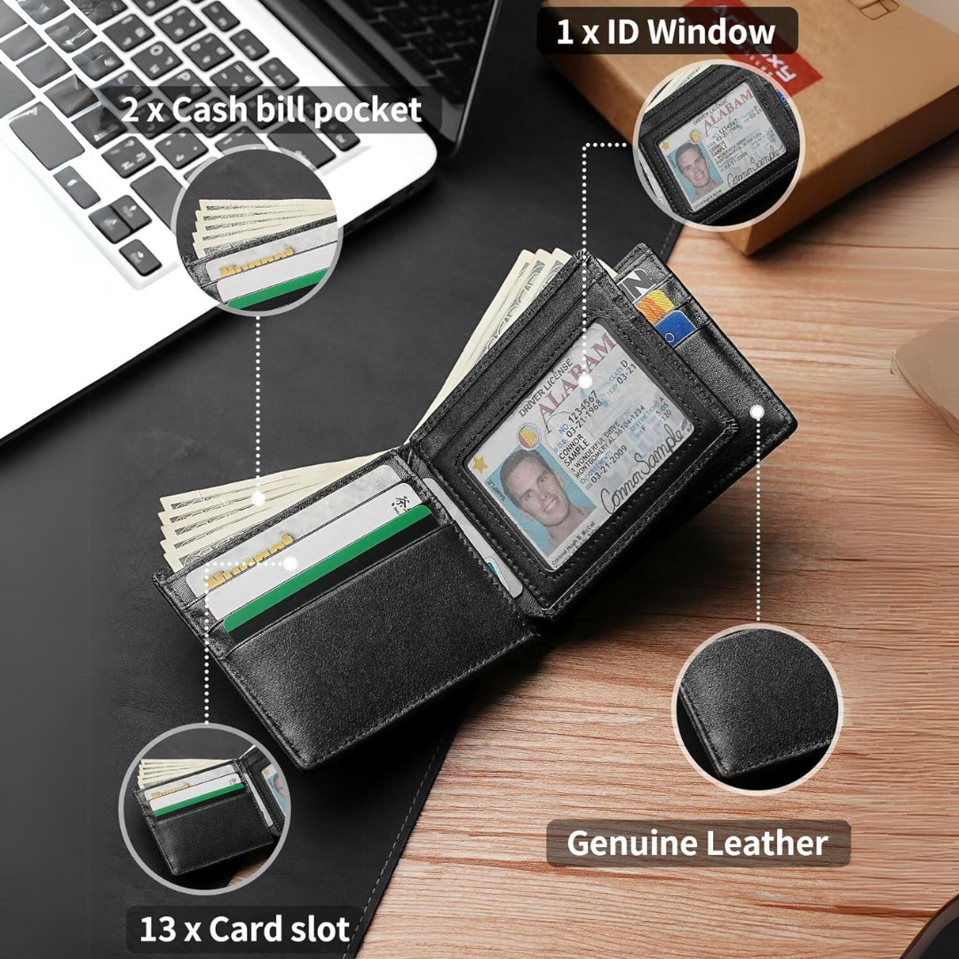 StitchCraft Men’s Bifold Genuine Leather RFID Wallet – Slim, Secure & Stylish