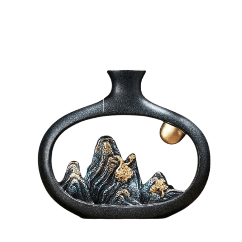 TranquilPeak – Artistic Ceramic Mountain Landscape Vase | Elegant Black Interior Decor
