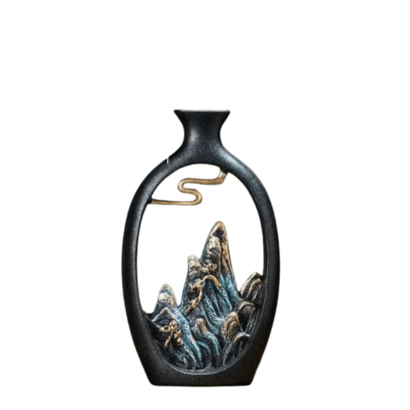 TranquilPeak – Artistic Ceramic Mountain Landscape Vase | Elegant Black Interior Decor