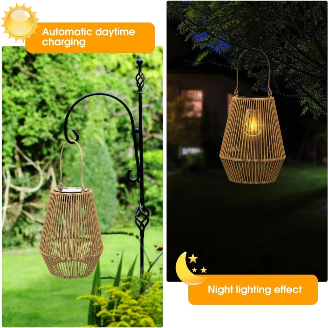 Handwoven Waterproof Solar Garden Lantern – Outdoor LED Rattan Light for Patio, Pathways & Balcony
