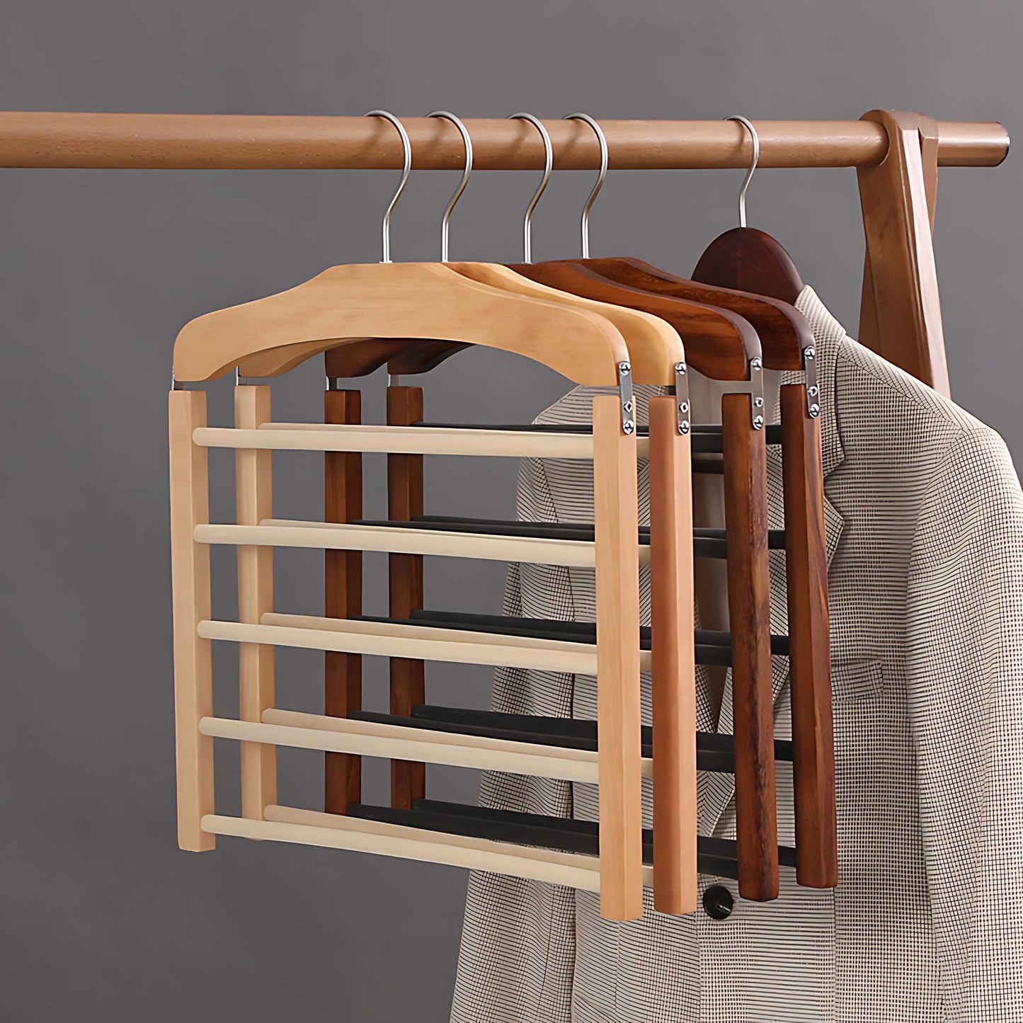 Varden Multi-Tier Wardrobe Hanger – Space-Saving Wooden & Metal Clothes Organizer