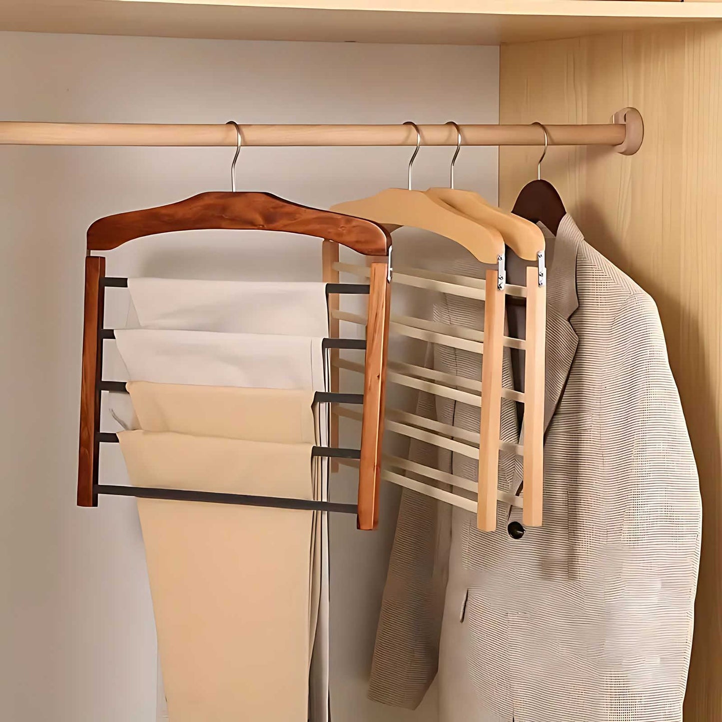 Varden Multi-Tier Wardrobe Hanger – Space-Saving Wooden & Metal Clothes Organizer