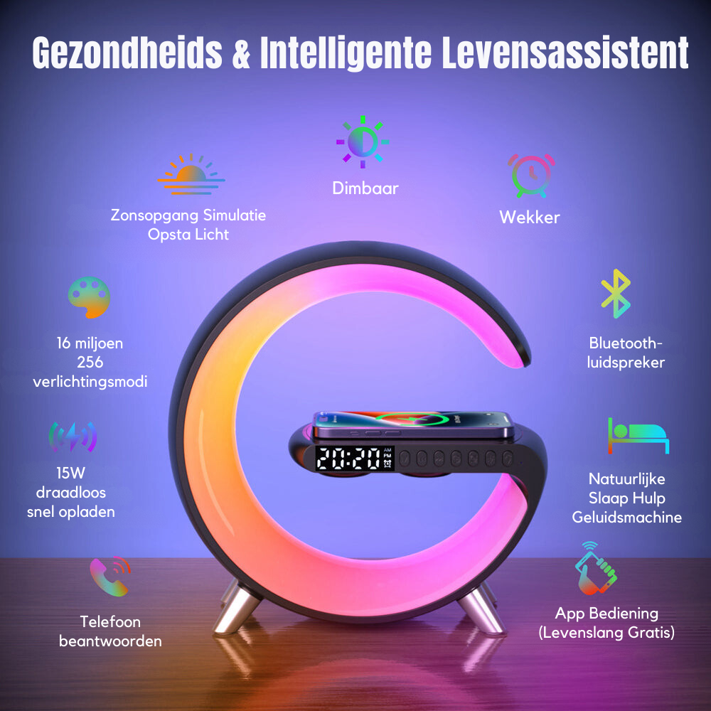 4-in-1 Smart Alarm Clock | Mood Light | Bluetooth Speaker | Wireless Charger